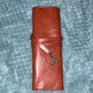 Vintage Style Rust Red Leather Twilight Wrap Brush or Pencil Roll NIB